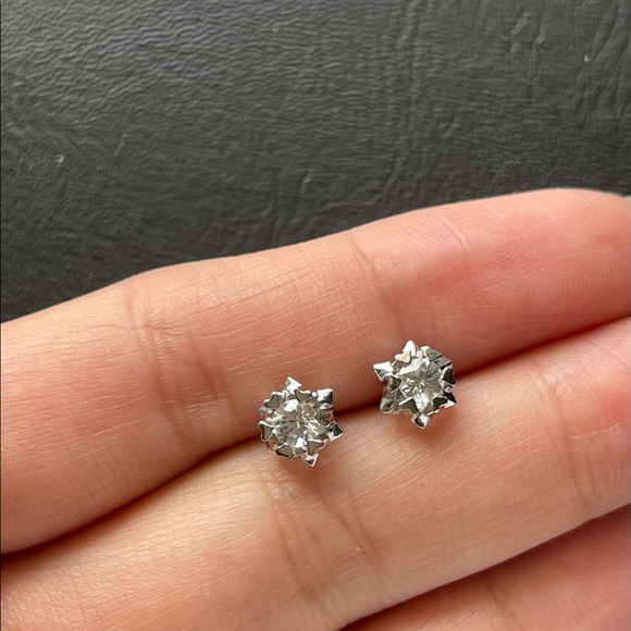 White Sapphire 18K Gold Earrings - Picture 8 of 8